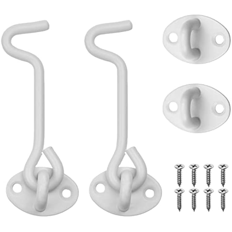 Kare & Kind Hook and Eye Latch 4-inch - with Mounting Screws - Heavy Duty Locks for Door, Gates, Barns, Bathrooms, Cabins 2-White