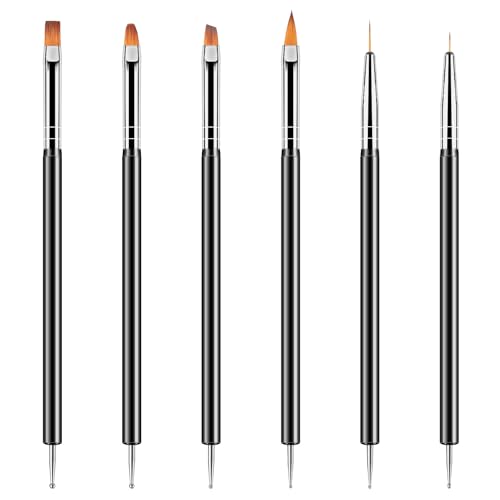 Artdone Nail Dotting Tools 6PCS Double-ended Nail Art Brushes Kit Nail Art Gel Polish Liner Brushes Design Pen For Nail Drawing And Nail Paint Brushes Small Detail Brushes