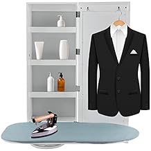 Wall Mounted Ironing Board with Storage Cabinet, Built in Ironing Board & Folding Support Leg/Swivel Ironing Board Storage Cabinet for Home, Apartment & Small Spaces (White)