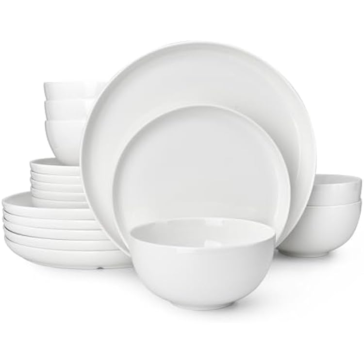 Sweese Porcelain Dinnerware Set of 6, Lightweight Round Plates and Bowls Set - Dishwasher, Microwave, Oven Safe, Scratch Resistant Dinner Sets, Kitchen Dishes Set - White