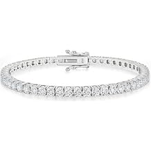 Moissanite Tennis Bracelet for Women Men White/Yellow Gold Plated S925 Sterling Silver D Color VVS1 Round Cut Moissanite Bracelets 2/3/4MM 6-8INCH with Certificate Ideal Anniversary/Valentine/Birthday/Mother/Girl Friend's Gift