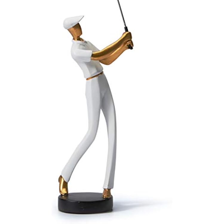 HAUCOZE Golf Figurine Statue Golfer Decoration Arts Home Decor Sculpture Polyresin White 9.6 inch