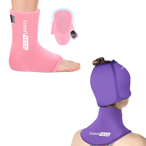 ComfiTECH Migraine Relief Cap & Neck Ice Pack Wrap Gel, Headache Relief Cap Cervical Ice Pack for Neck & Ankle Ice Pack Wrap for Swelling, Reusable Gel Heel Ice Pack with Large Opening