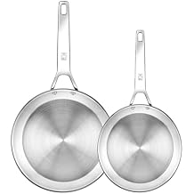 BRA COOKWARE Signature 2 Frying Pan Set | 8 + 10.2 inches Professional Skillet | Stainless Steel Frypan | All Stovetop Compatible Skillet | PFOA Free | w/o Non-Stick Coating | Polished Finish