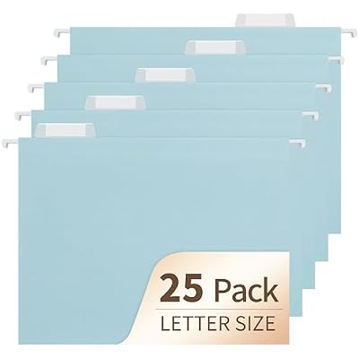 Light Blue Hanging File Folders,25 Pack Letter Size File Folders with 15-cut Tabs,Office Essentials for Filing Cabinet & Desk Storage