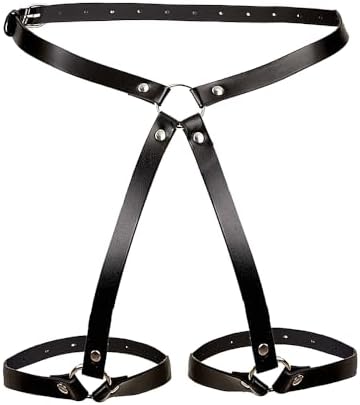 Womens Sexy Punk Black PU Leather Body Harness Leg Garter Belt Gothic Waist Chain Lingerie Belts Body Chain Chastity Restraints Accessories