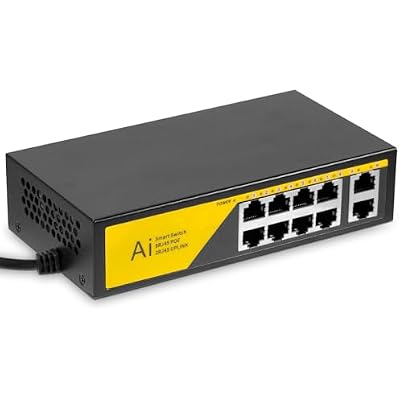 KERUI 10 Port PoE Switch 8 PoE Ports  2 Ethernet Uplink Ports 100Mbps 120W 802.3 afat Compliant Fanless Metal Plug & Play Network Switch
