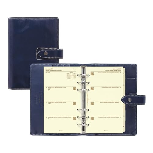 Filofax Malden Organizer, Personal Size, Navy - Tactile, Full-Grain Buffalo Leather, Six Rings, Cotton Cream Week-to-View Calendar Diary, Multilingual, 2025 C028614-25