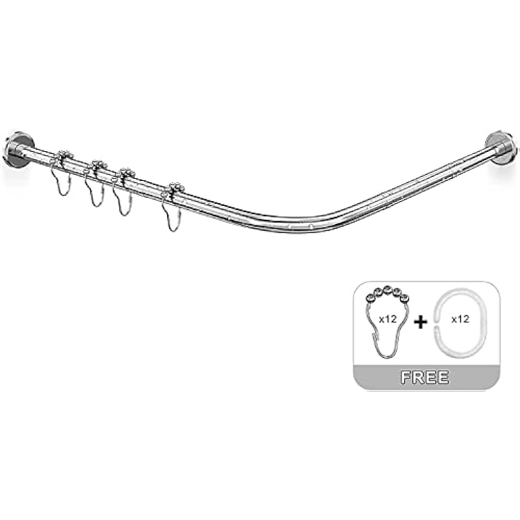 L-Shaped Shower Curtain Rod,Telescopic Corner Divider Curtain Rod Flexible For Bathroom, Bathtub, Cloakroom, Dressing Room, Drilling Install,304 Stainless Steel 27.6-39 43.3-67 Inch