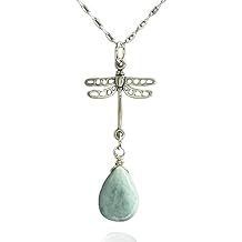 LND Larimar Necklace, Blue Gemstone Jewelry, Teardrop Handmade Pendant Necklace for Women with Dragonfly, 925 Sterling Silver, 18 Inch