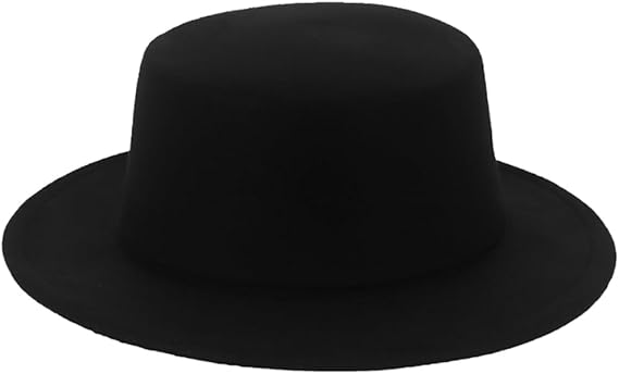 Flat Top Wide Brim Hat Fashion Classic Black Wool Blend Fedora Hat Brim Flat Church Derby Cap Wide Brim Pork Pie Hat Boater Black for Men Women