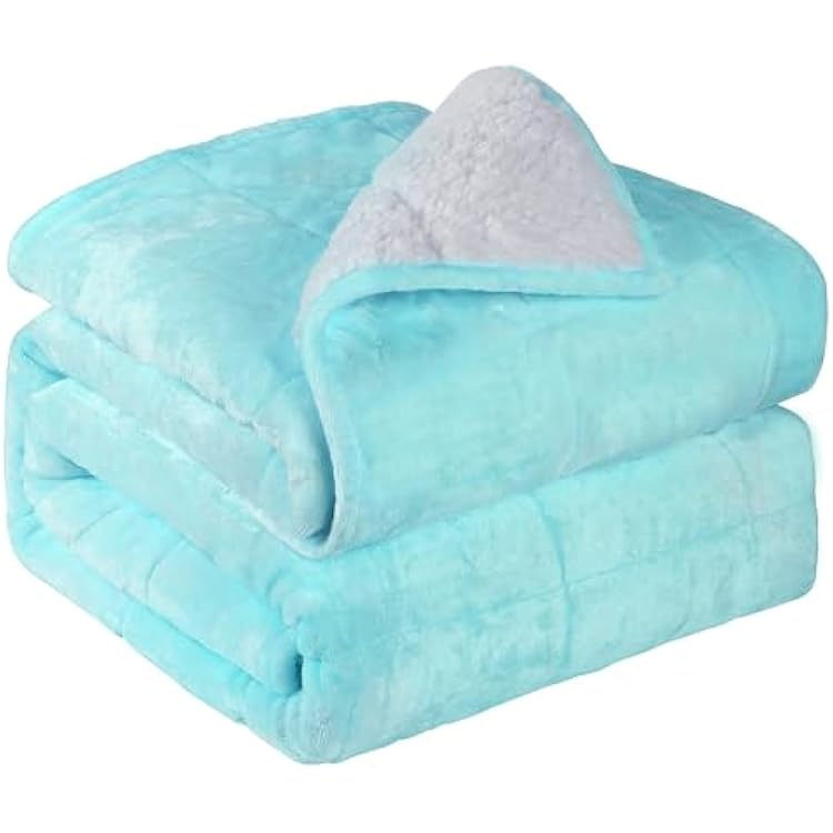 Alomidds Weighted Blanket Queen Size 15lbs 60x80 inches, Sherpa Heavy Blankets for Adults,Fluffy Warm Sherpa & Cozy Soft Flannel Thick Gravity Blanket for All-Season with Glass Beads, Aqua
