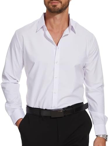 YAMANMAN Mens Dress Shirt Long Sleeve Wrinkle-Free Formal Solid Button Down Shirts Business Casual Regular Fit Shirt