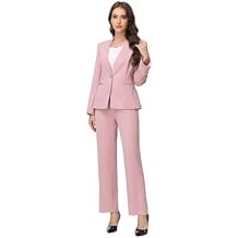 Lamgool Pant Suits for Women 2 Pieces Dressy Lace Trimmed Jacket No Lapel Business Casual Set