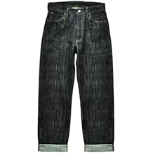 MenS Vintage Loose Fit Selvedge Raw Denim Full Length Jeans Button Fly Midweight Daily Wear Silver-Plated Buttons