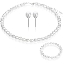 Giantree 3Pcs Pearl Set Jewelry for Women, Pearl Necklace Earring Set Gifts for Grandma, Pearl Necklaces for Women, Faux Pearl Jewelry for Wedding Birthday (Earring)