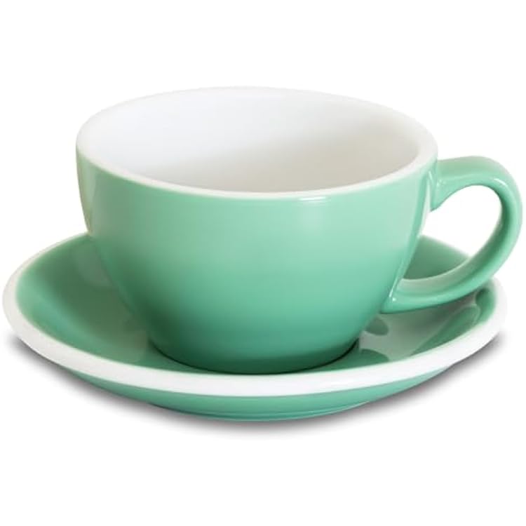 Loveramics Latte Art Mug with Saucer, 10 oz Ceramic Coffee cups with Round Bottom for Latte, Cappuccino, Tea, Espresso, Thick-walled Stoneware Cup Set for Barista - Regular Colours Mint, 10OZ