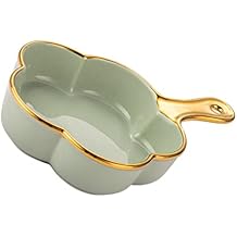 UPKOCH Ceramic Salad Bowl with Handle 9.44 Inch Flower Shaped Serving Bowl for Fruits and Desserts Multi-Use Kitchen Dish for Dinner Parties and Daily Use