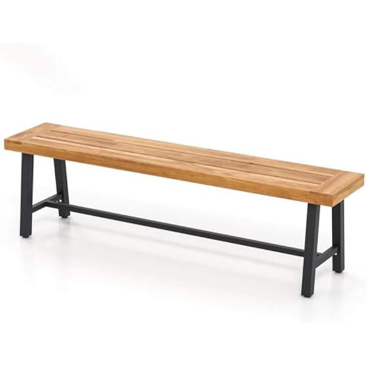 RELAX4LIFE 63’’ Outdoor Bench Acacia Wood - 3-Person Backless Patio Benches with Heavy Duty Metal Frame, Wooden Picnic Dining Garden Bench for Outside Backyard Park Porch, 800 LBS Weight Capacity 1