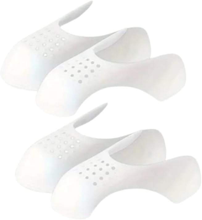 Boolavard 4 Pcs Anti-Crease Shoe Protectors - Plastic Sneaker Crease Guards, Adjustable Toe Box Stretcher for Shoe Care and Maintenance White, Large Size UK 7-12.5