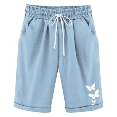 Girls Cute Butterfly Print Shorts Kids Boys Cotton Linen Beach Casual Bermuda Shorts Lightweight Summer Loose 3-13Y