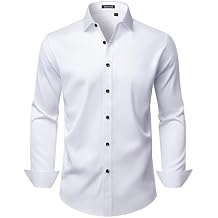 Mens Wrinkle Free Dress Shirts Regular Fit Business Button Down Shirt Formal Long Sleeve Wedding Stretch Shirts