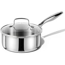 CAROTE 1.5Qt Stainless Steel Saucepan, Non-Toxic 3-Ply Stainless Steel Cookware Set with Lids, Small Kitchen Pots, Oven Safe, Compatible with Induction, Ceramic, Gas