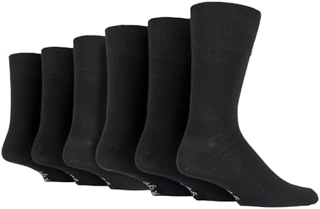 SockShop 6 Pairs Mens Gentle Grip cotton rich Socks 7-12 usa Plain Colours Blacks MGG100