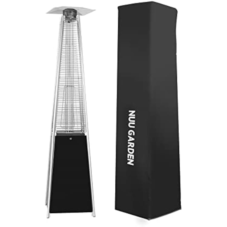Nuu Garden Outdoor Propane Patio Heater, 48,000 BTU Pyramid Outdoor Heater with Wheels, Hammered Bronze Tower Portable Heater with Oxford Cover for Garden, Terrace, Black