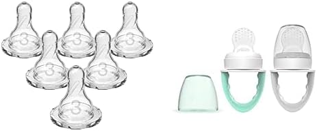 Dr. Brown's Original Nipple, Level 3 6m+, 6 Count & Fresh First Silicone Feeder, Mint Grey, 2