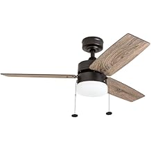 Prominence Home Reston, 42 Inch Modern Farmhouse LED Ceiling Fan with Light, Pull Chain, Dual Mounting Options, Dual Finish Blades, Reversible Motor - 51014-01 (Brushed Nickel)