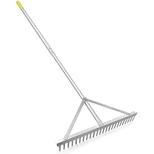 Colwelt Landscape Rake - 24Tines, Aluminum Head with 68" Handle, 24" Width for Beach & Lawn Care