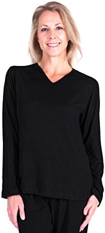 Cool-jams Sweat-Free Long Sleeve Sleep T-Shirt Pajama Tops for Women - Moisture Wicking Womens Top - Black XL