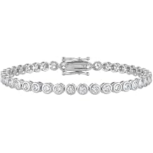 KISPER Tennis Bracelet for Women - 24K White Gold or Gold Plated Round Cut AAAAA CZ Bezel Set 3mm, Waterproof Jewelry Gift, 6.5/7/7.5 Inch