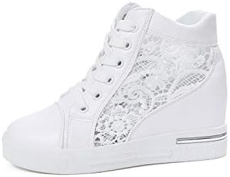 High Heeled Wedge for Women, Ladies Hidden Heel Sneakers Dressy Lace Up Shoes High Top Fashion Canvas Shoes Breathable Mesh Casual Platform Sneakers