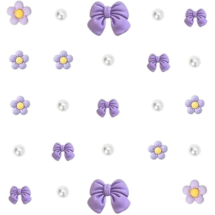 24Pcs Resin Purple Shoe Charms for Girls Cute Bow Flower for Clog Sandals Pearl Accessories for Women DIY Decoration Charms Purple