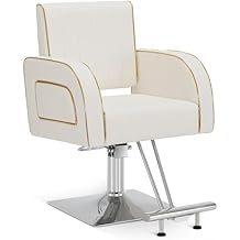 BarberPub Classic Luxurious Salon Chair for Hair Stylist, Hydraulic Barber Styling Chair, Beauty Salon Spa Equipment 8885 (Cream White)