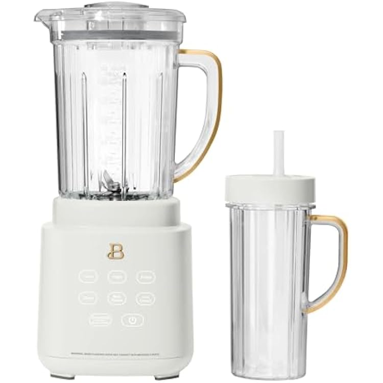 B PowerExact High-Performance 700-Watt Blender System by Drew Barrymore, 50-Ounce Pitcher, Stainless 4-Tip Blade, 3 Speeds  4 Presets, Dishwasher-Safe Parts, Travel Cup Included