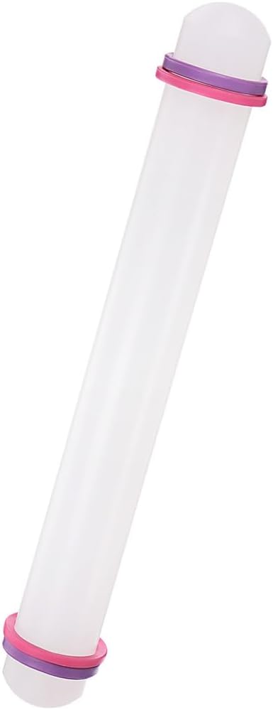 Fondant Rolling Pin - Fondant Cake Dough Roller Non-Stick No Handle Rolling for Baking Kitchen Tool Rolling Pin with Rings PP - (12" x 1.38", White)