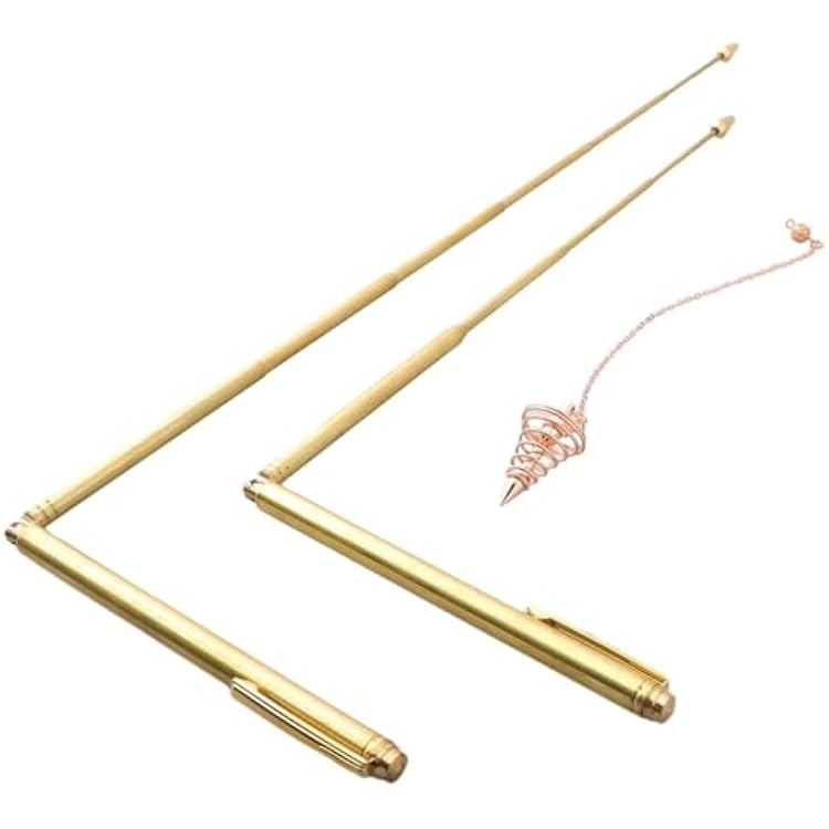 Professional Copper Dowsing Rods Set, Metal Detection Equipment with Telescopic Design L-Shaped Water Finder Underground Explorer Tool with Pendulum Storage Case3PCS