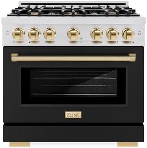 ZLINE Autograph 36 in. Select Dual Fuel Satin Steel Range wBlack & Gold Accents HDRSZ-BLM-36-G