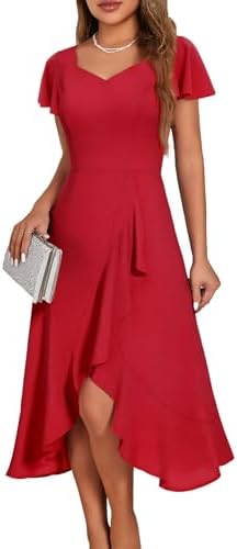 HomRain V Neck Formal Wedding Guest Dresses for Women Ruffle Sleeves for Cocktail Graduation Modest Dress