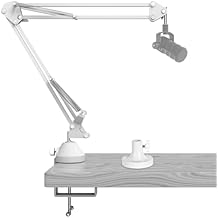 GEEKRIA for Creators Microphone Arm Compatible with Rode PodMic, NT-USB, NT1-A, NT1 Mic Arm with Tabletop Flange Mount, Suspension Stand, Mic Scissor Arm, Desk Mount Holder (White)
