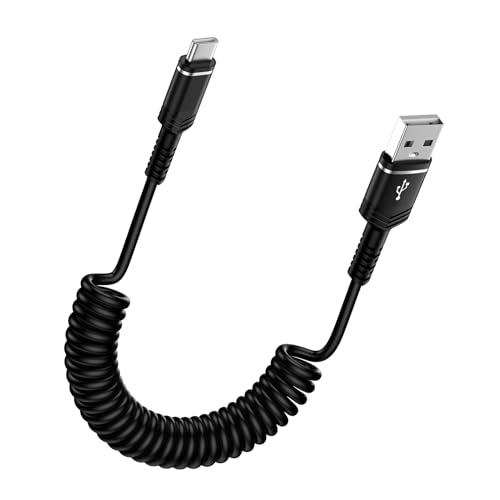 USB to USB C iPhone 16 Plus Coiled Cord Car Charger i Phone 17 Pro Max Fast Charging Cable for iPhone 17ProAir16e15,4FT Retractable Android Auto Cord for Samsung Galaxy S26 S25Ultra A17 A16 A56 S24