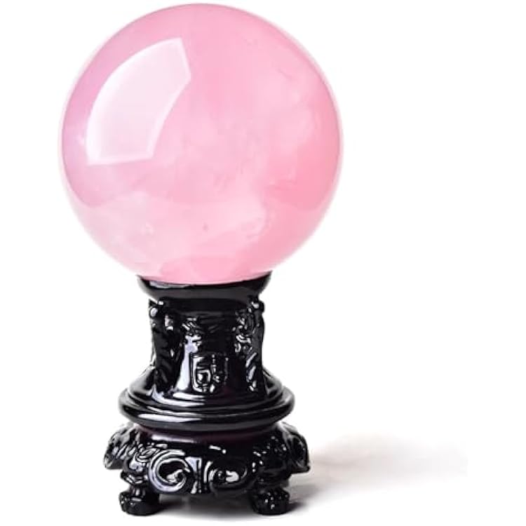 Pink Crystal Sphere of Natural Rose Quartz, Crystal Sphere Ball Healing Crystal Feng Shui Ball Meditation Sphere Ball Stone Ornaments Figurine with Wood Stand,110mm4.3
