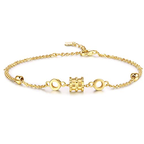 Solid 18k Gold Link bracelet for Women Real Gold, Dainty Cute Tiny Bead Thin Italian Adjustable Chain Gift for Her, Pure Gold With Certificate Fine Bride Jewelry for Wedding Prom, 6.1 to 7.3 inches