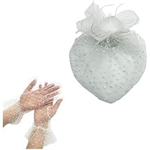 1950s Vintage Fascinator Hat Polka Dots Faux Feather Hat Tea Party Headwear and Women Short Wrist Lace Gloves