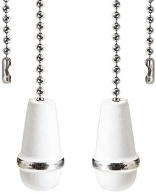 2Pcs Ceiling Fan Pull Chain 12 inch Wooden Pull Chain Extension Fan Chain Extender Ornament Connector for Ceiling Fan Light (White)