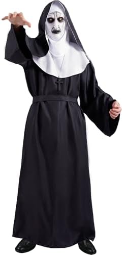 Halloween Nun Costume Adult Unisex with Scary Nun Mask Black Nun Outfit Women and Men Priest Adult Costume Dreadful Robe Cosplay Party