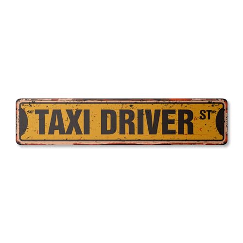 Taxi Driver Vintage Aluminum Street Sign Yellow cab Cabbie Taxicab hack Rustic Metal tin | IndoorOutdoor | 24 Wide